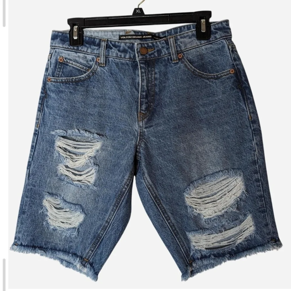 Pre-owned Bermuda Volcom Women Ripped Blue Jean Shorts